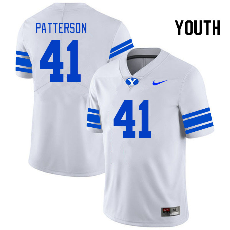 Youth #41 Lamese Patterson BYU Cougars College Football Jerseys Stitched-White - Click Image to Close